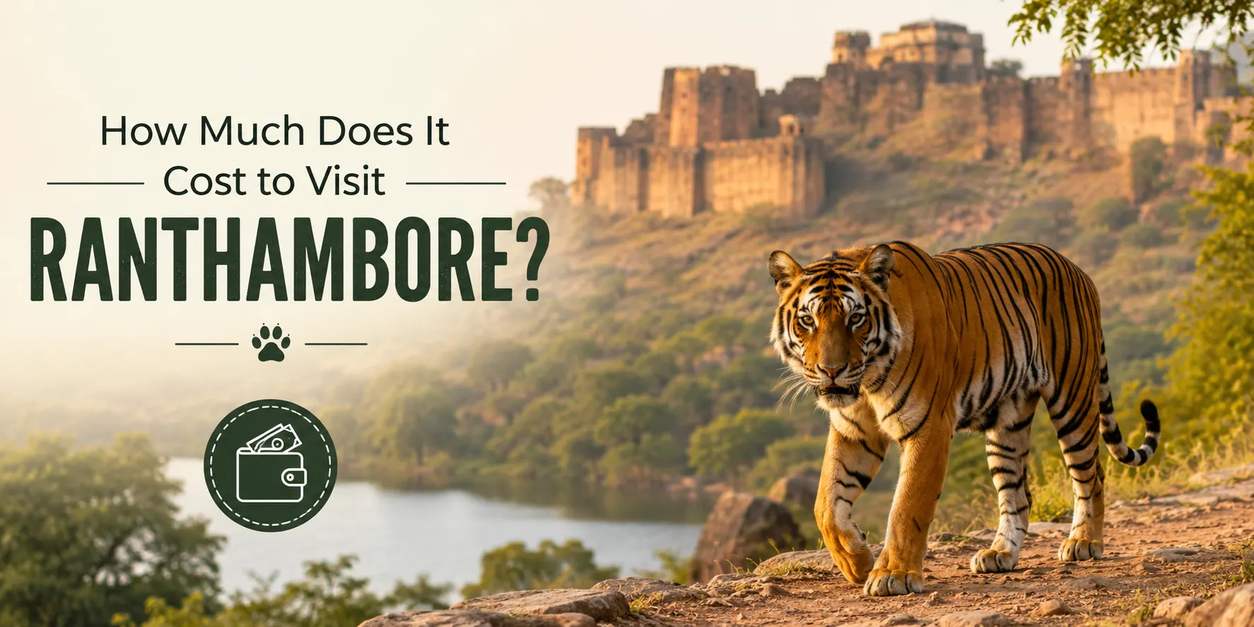Ranthambore tiger safari with Ranthambore Fort in the background showcasing the cost of visiting Ranthambore and wildlife tourism in Rajasthan